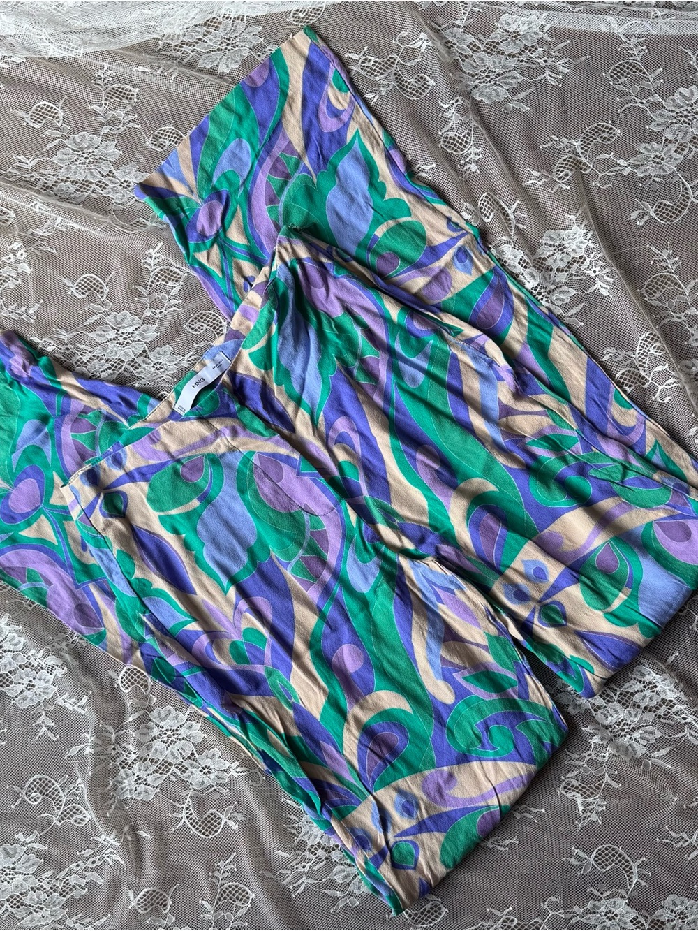 Mango Retro Swirl Maxi Skirt in Teal, Lavender & Cream